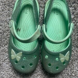 CROCS Kids Green Glitter Crocs with Butterfly Charm